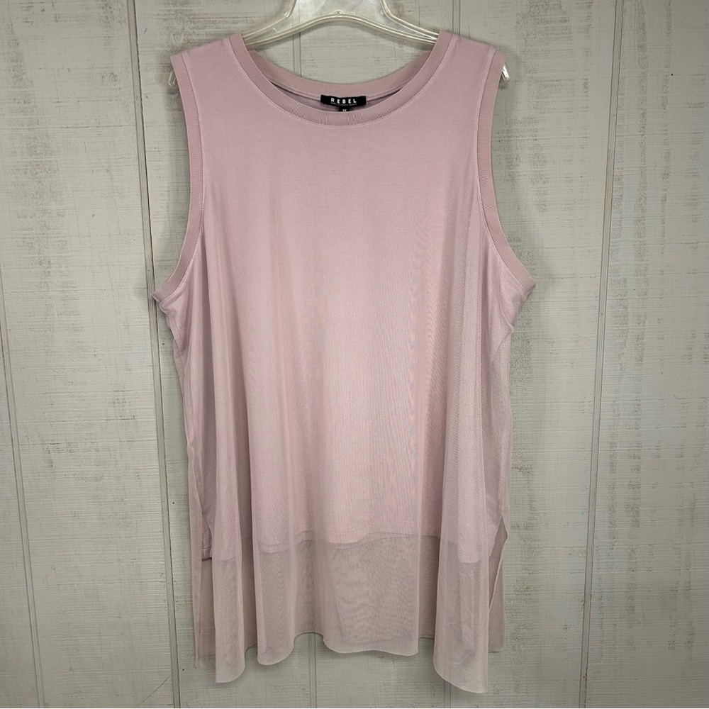 Rebel Wilson Mesh Layered Tunic Top Sz 3X Sleeveless Pullover Soft Pink‎ Casual